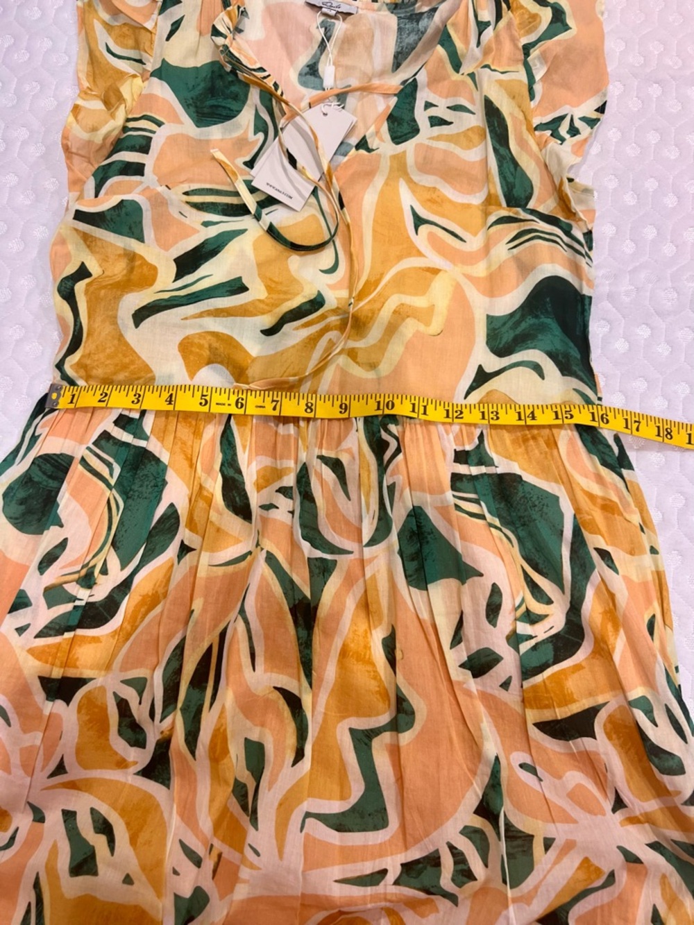 Rails Abstract Floral Ruffle Sleeve Mini Dress XS Peach Green Boho Resort Tiered - Picture 6 of 6